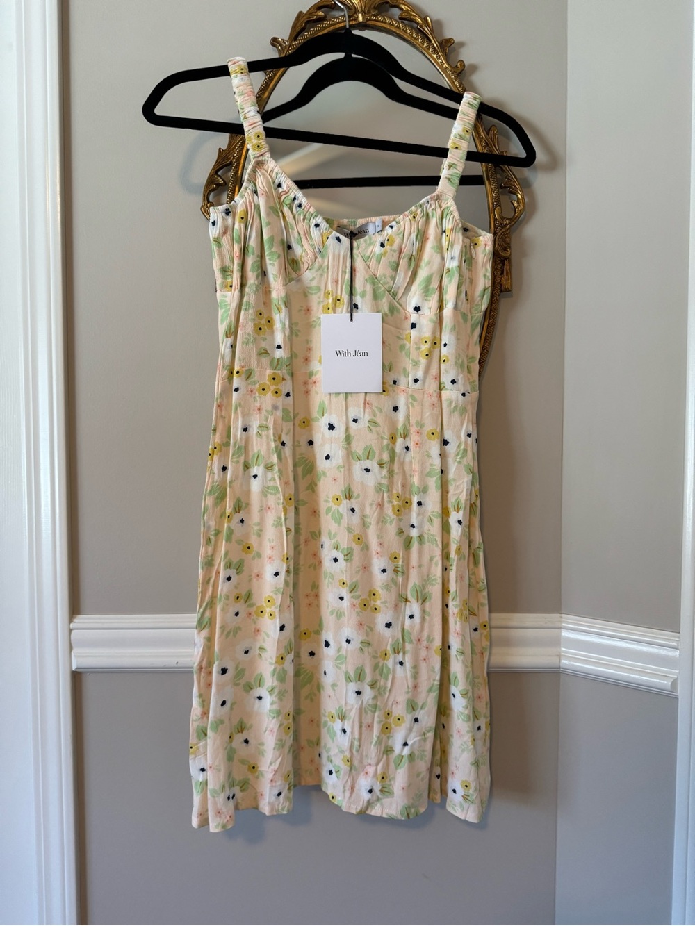 With Jean Pastel Floral Mini Dress in Yellow, Green, Black